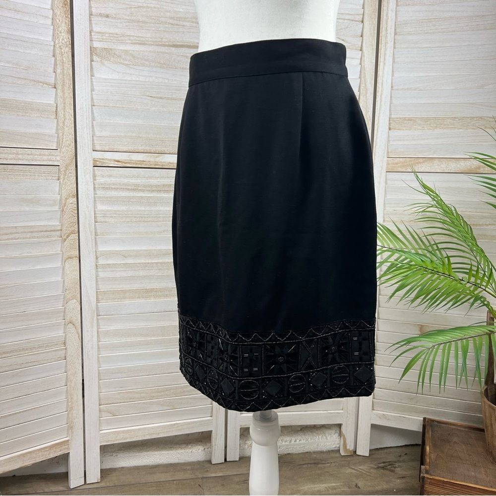 Vintage ERAZ Embellished Beaded Black Wool Skirt 10 - Picture 8 of 9